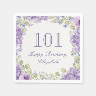 101st Birthday Napkins Elegant Purple Floral