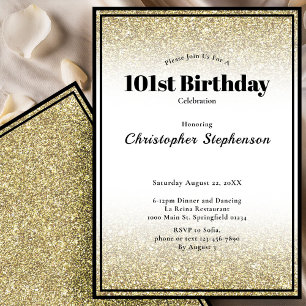 101st Birthday Party Invitation in Black and Gold