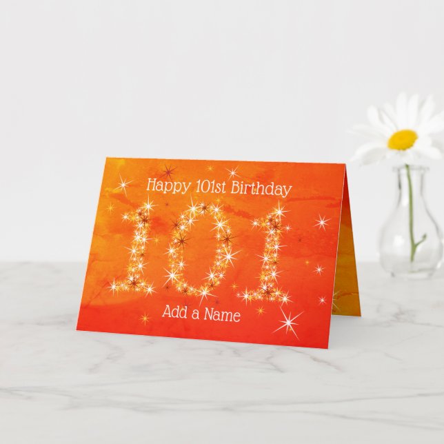 101st Birthday - Star Numbers - Red/Orange Age 101 Card (Small Plant)