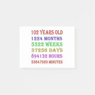 102nd Birthday Milestones Post-it Notes