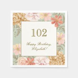 102nd Birthday Napkin Autumn Colour Floral Sage
