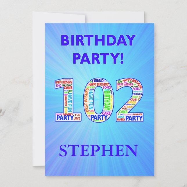 102nd Birthday Party Invitation Add a Name (Front)
