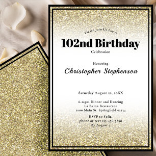 102nd Birthday Party Invitation in Black and Gold