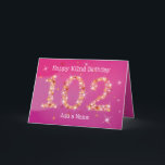 102nd Birthday - Star Numbers - Pink - Age 102 Card<br><div class="desc">102nd Birthday Card in Pink/Purple with Stars. 102 in Stars - Age Number - One Hundred and Second Birthday Card - Pink/Purple Background - Customizable Text. Pink/Purple card with stars number design - the number "102" created with yellow, red and white stars. You can edit or delete the text as...</div>