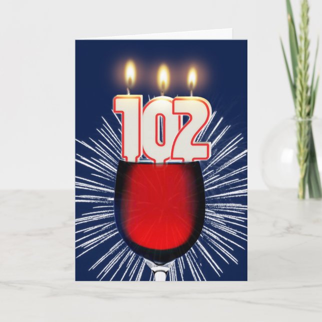 102nd Birthday with wine and candles Card (Front)