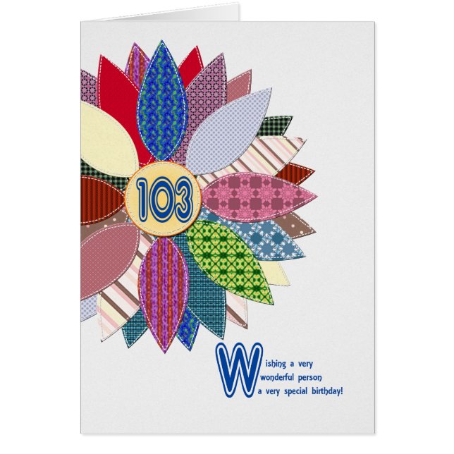 103 years old, stitched flower birthday (Front)