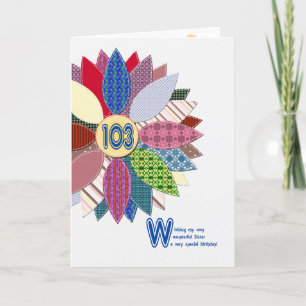 103rd birthday for sister, stitched flower card