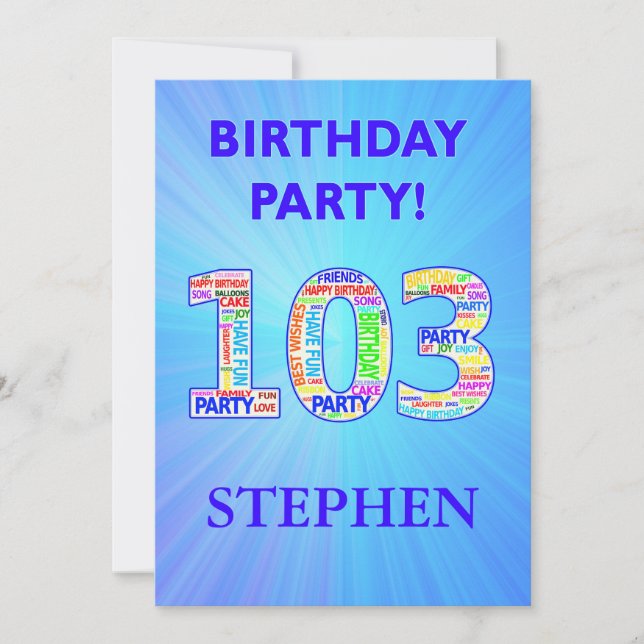 103rd Birthday Party Invitation Add a Name (Front)