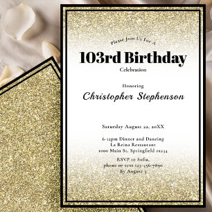 103rd Birthday Party Invitation in Black and Gold