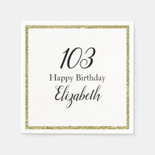 103rd Birthday White and Gold Napkin
