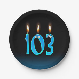 103rd Birthday with lit candle numbers Paper Plate