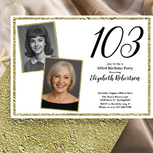 103rd Custom Photo White and Gold Invitation