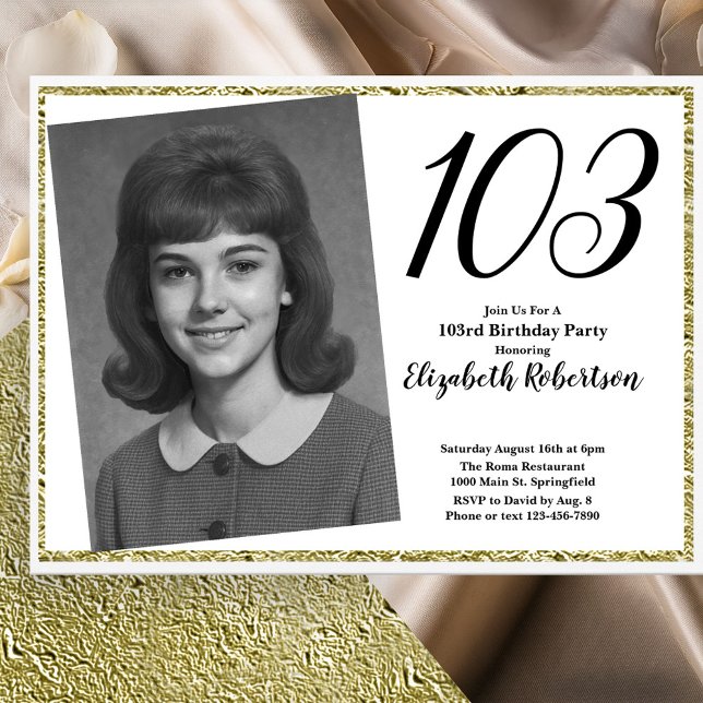 103rd Custom Photo White and Gold  Invitation (Creator Uploaded)