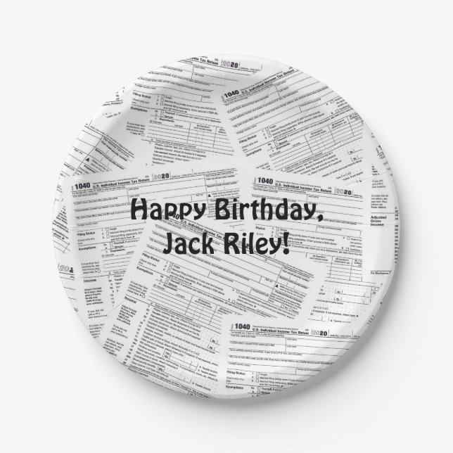 1040 Income Tax form Birthday Paper Plate (Front)