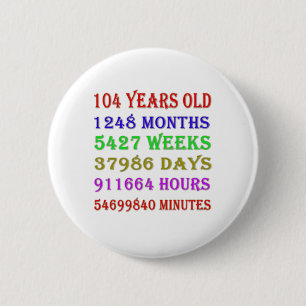 104th Birthday Milestones 6 Cm Round Badge
