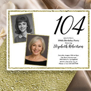 104th Custom Photo White and Gold  Invitation