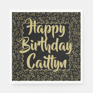 105 Birthday Number Pattern Scallops Gold/Black Napkin
