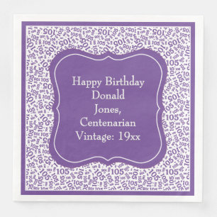 105 Birthday Purple/White Bracket Number Pattern  Napkin