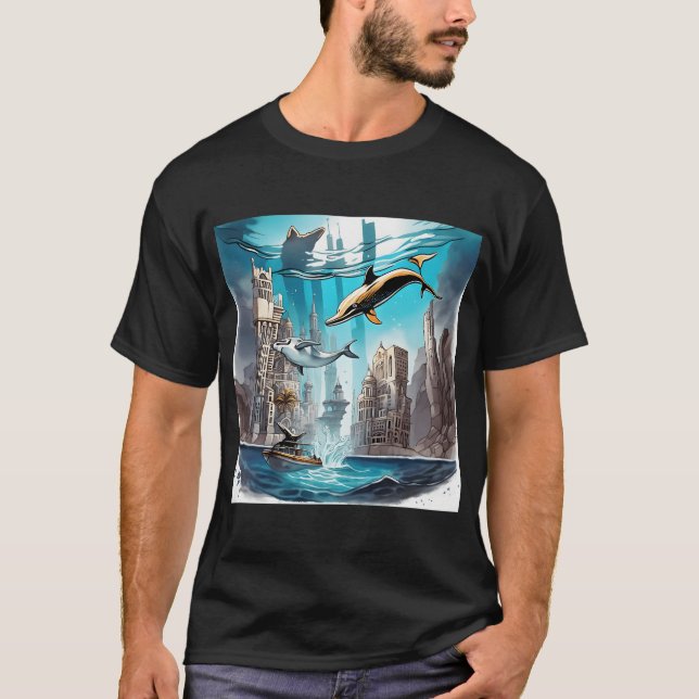 105 Dolphins Underwater City 19 Gift For Dolphin L T-Shirt (Front)