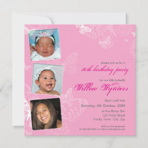 105 - PHOTO BIRTHDAY INVITES :: butterflies 1SQ