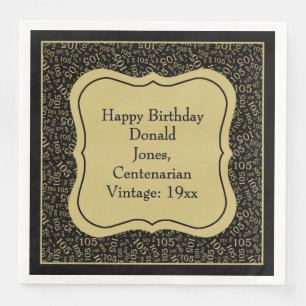 105th Birthday Black/Gold Bracket Number Pattern  Napkin