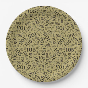 105th Birthday Black/Gold/White Random Pattern Paper Plate