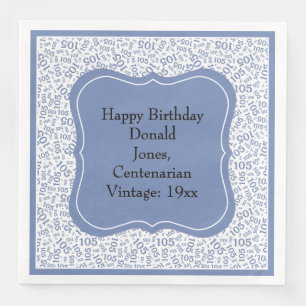 105th Birthday Blue/White Bracket Number Pattern  Napkin