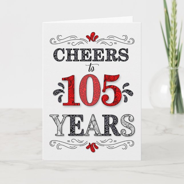 105th Birthday Cheers in Red White Black Pattern Card (Front)