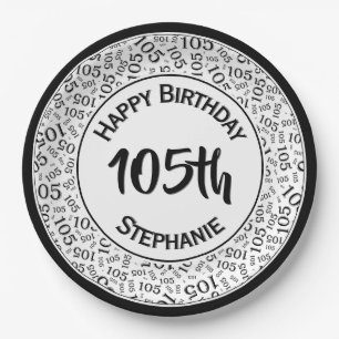 105th Birthday Cool  Number Pattern Black/White Paper Plate