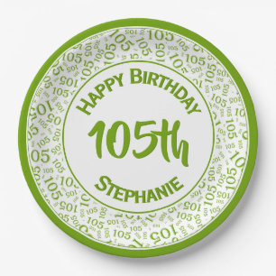 105th Birthday Cool  Number Pattern Green/White Paper Plate