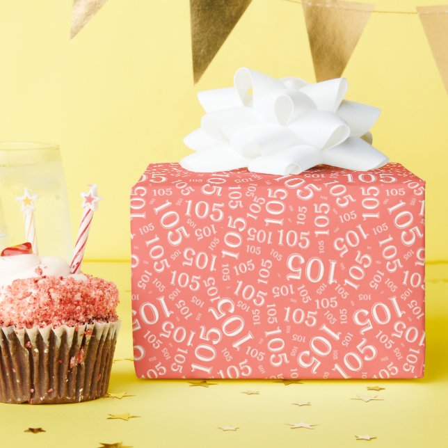 105th Birthday Coral/White Random Number Pattern Wrapping Paper (Birthday Party)
