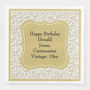 105th Birthday Gold/White Bracket Number Pattern  Napkin