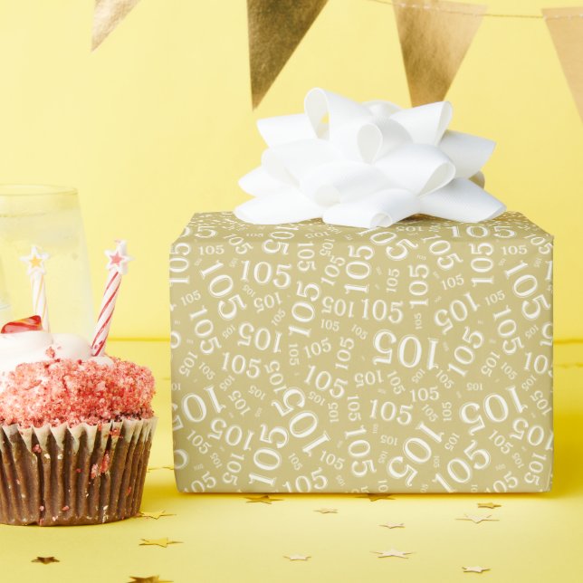 105th Birthday Gold/White Random Number Pattern Wrapping Paper (Birthday Party)