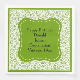 105th Birthday Green/White Bracket Number Pattern  Napkin