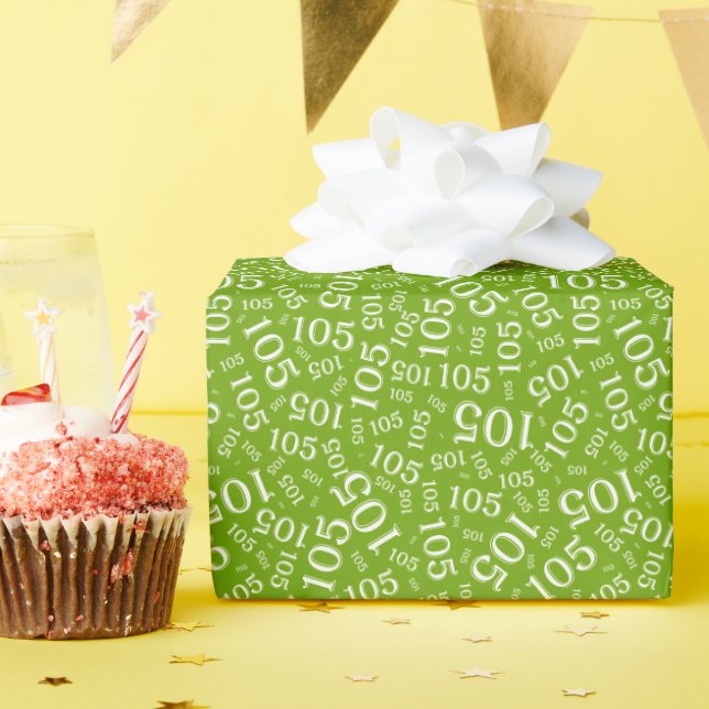 105th Birthday Green/White Random Number Pattern Wrapping Paper (Birthday Party)