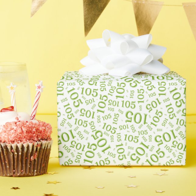 105th Birthday Green/White Random Number Pattern Wrapping Paper (Birthday Party)
