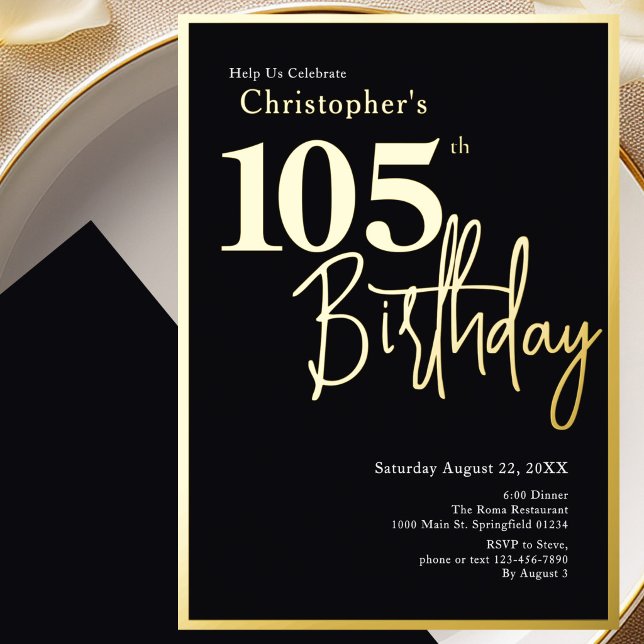 105th Birthday Invitation Modern Gold Foil (Creator Uploaded)