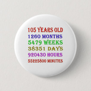 105th  Birthday Milestones 6 Cm Round Badge