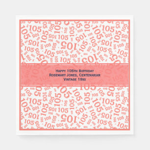 105th Birthday Modern Number Pattern Cral/White Napkin