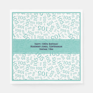 105th Birthday Modern Number Pattern Teal/White Napkin