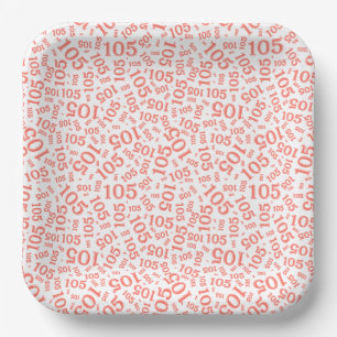 105th Birthday Party Coral/White Random Pattern Paper Plate