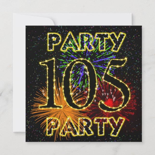105th birthday party invitation with fireworks (Front)