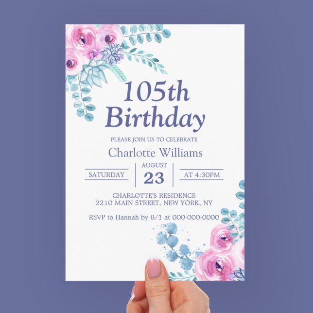 105th Birthday Purple Floral 105 Years Invitation (105th Birthday Purple Floral 105 Years Invitation
)
