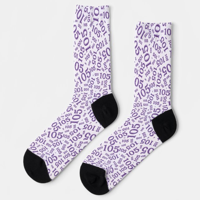 105th Birthday Purple/White Random Number Pattern Socks (Left)
