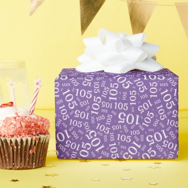 105th Birthday Purple/White Random Number Pattern Wrapping Paper (Birthday Party)