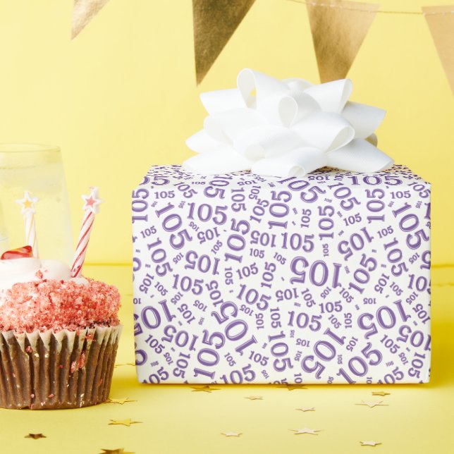 105th Birthday Purple/White Random Number Pattern Wrapping Paper (Birthday Party)