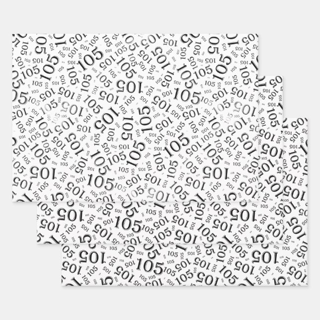 105th Birthday Random Number Pattern Black/White Wrapping Paper Sheet (Set)