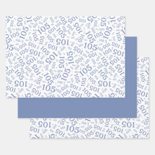 105th Birthday Random Number Pattern Blue/White Wrapping Paper Sheet