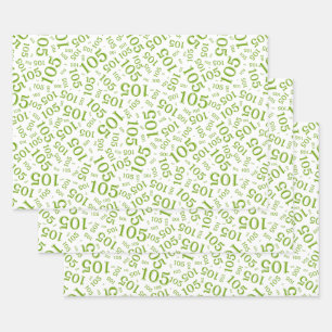 105th Birthday Random Number Pattern Green/White Wrapping Paper Sheet