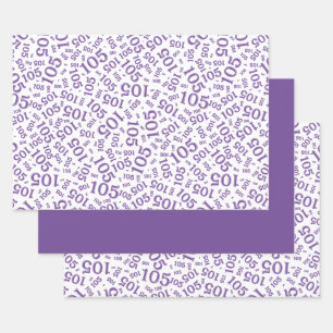 105th Birthday Random Number Pattern Purple/White Wrapping Paper Sheet